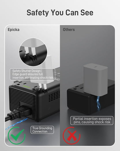 EPICKA 2000W Pure Sine Wave Voltage Converter, 220V to 110V Power Transformer with 20W PD USB-C Fast Charging, 2 AC Sockets, 4 USB Ports (2A + 2C), Universal Travel Plug Adapter for EU/UK/AU/JP, Black