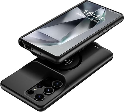 Battery Case for Galaxy S24 Ultra, Powerful 12000mAh Extended Portable Protective Charging Cover Backup Compatible with Galaxy S24 Ultra Wireless Charger Case with 1x Screen Protector & 1x Cable-Black