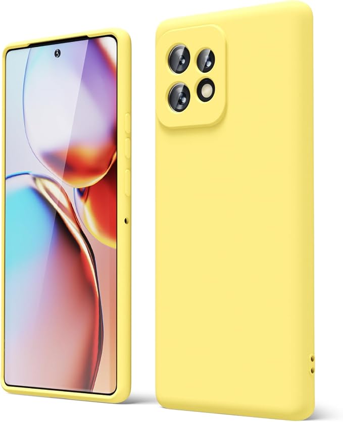 oakxco for Motorola Moto Edge Plus 2023 Case Silicone, Thin Slim Grip Soft Rubber Gel Protective Phone Case for Women, Matte Plain Solid Color Aesthetic Cute Girly Case with Camera Cover, Yellow