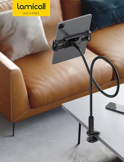 Lamicall Gooseneck Tablet Mount Holder for Bed - Flexible Tablet Arm Clamp for Bed Compatible with Pad Mini 7.9, Air 9.7, Pro 10.5, Kindle, Switch, Galaxy Tabs, More 4.7-11" Device - Black