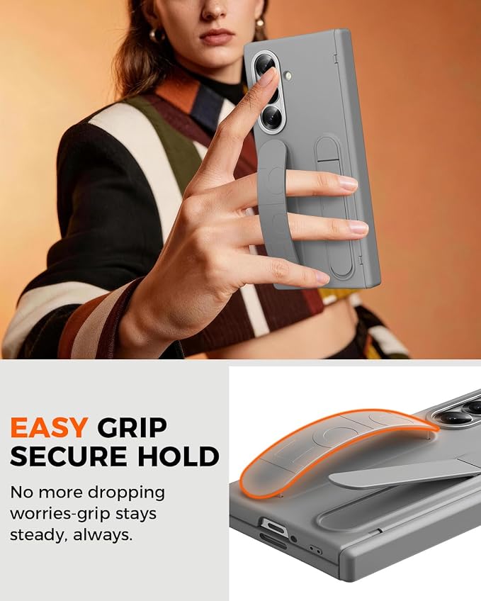 NINKI Finger Strap for Samsung Galaxy Z Fold 8 Ultra Phone Case with Screen Protector & Band,Kick Stand for Samsung Z Fold 8 Ultra Case with Handle,Thin Hinge Protection for Z Fold 8 Ultra Covers Gray
