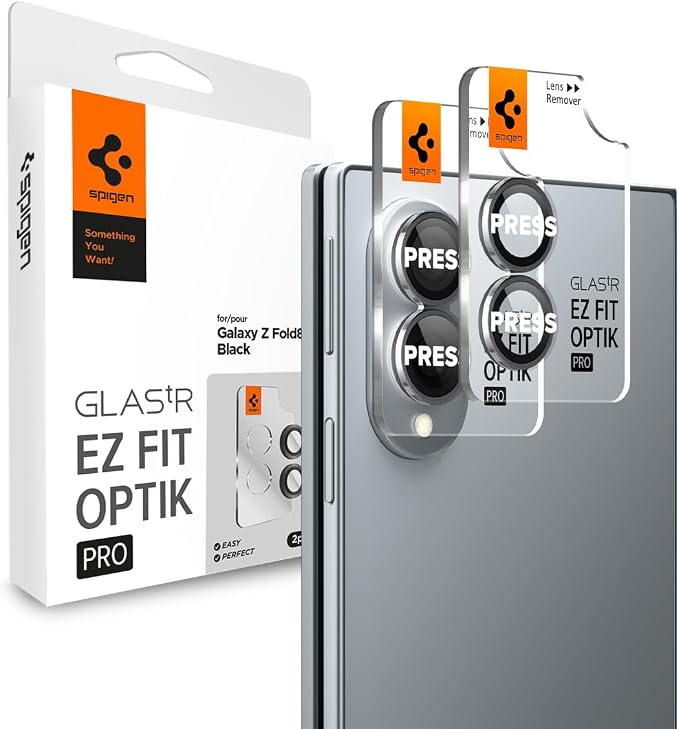 Spigen Camera Lens Protector for Galaxy Z Fold 8 - Black [2 Pack] | GlasTR EZ Fit Optik Pro, 9H+ Tempered glass, Scratch resistance, Original photo quality, Auto-align tray, Case-friendly