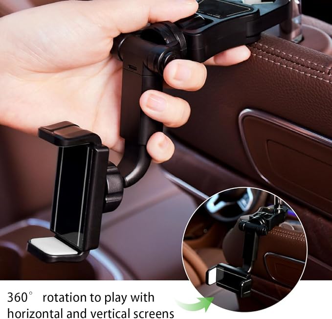 BESULEN Car Rear View Mirror Phone Holder, 360° Rotating Rearview Mirror Phone Mount, ABS Multi-Functional Adjustable Cellphone Holder, Universal Car Phone Holder for All Smartphones (Black/Gray)