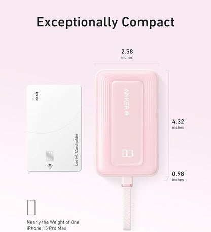 Anker Zolo Power Bank (2025 Upgraded Version), 20,000mAh 30W High-Speed Portable Charger with Built-in USB-C Cable, Battery Pack for iPhone 17/16 / 15 Series, Galaxy, and More