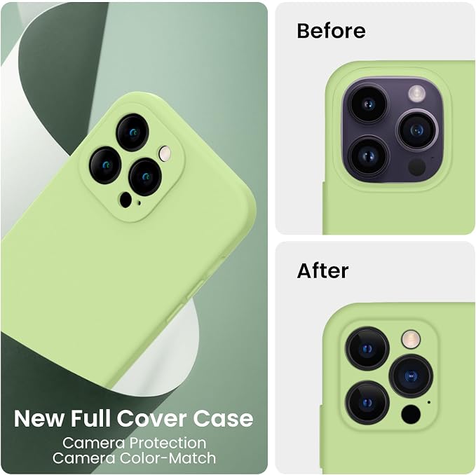 FireNova Designed for iPhone 14 Pro Case, Silicone Upgraded [Camera Protection] Phone Case, Soft Anti-Scratch Microfiber Lining Inside, 6.1 inch, Tea Green