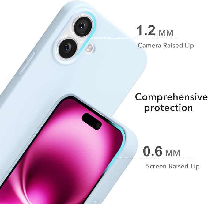 for iPhone 16 Plus Case Silicone Compatible with Magsafe Case, Ultra Slim Thin Magnetic Phone Cases Mag Safe, Cute Soft Rubber Gel TPU Matte Plain Wireless Charging Cover for Women, Light Blue