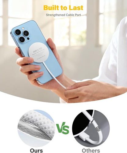 25W Wireless Charger for MagSafe, Qi2.2 Magnetic Fast Charging Pad for iPhone 17/16/15/14/13/12 Series & AirPods, Strong Magnet, Portable Wireless Charger for Travel Home Office (White, 2Pack(6FT))