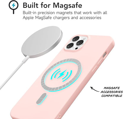 for iPhone 12/12 Pro Case Silicone Compatible with Magsafe Case, Ultra Slim Thin Magnetic Phone Cases Mag Safe, Cute Soft Rubber Gel Matte Plain Wireless Charging Cover for Women, Light Pink