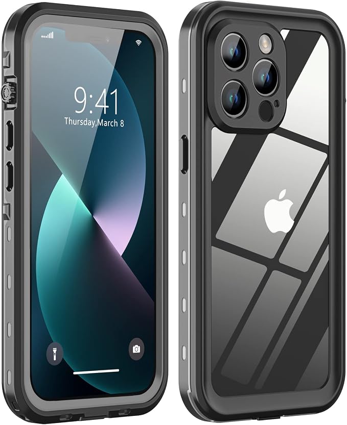 Design for iPhone 13 Pro Waterproof Case, Full Body Shockproof Case with Screen Protector, Dust Proof Phone Cover for iPhone 13 Pro 6.1 inch (Black)