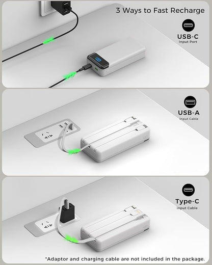 Portable Charger 40000mAh Power Bank, PD 22.5W Fast Charging | Built-in Cable, 4 Output 3 Input, Digital Display, Compatible with iPhone 17 16 15 14 13 Android