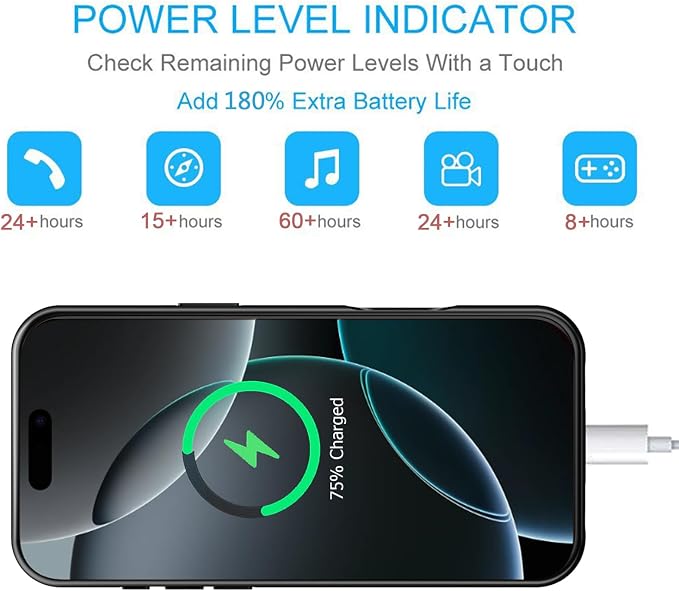 Battery Case for iPhone 16 Pro, 10000mAh Portable Protective Charging Case with Wireless Charging Compatible with iPhone 16 Pro (6.3 inch) Rechargeable Battery Pack Charger Case with Carplay (Black)