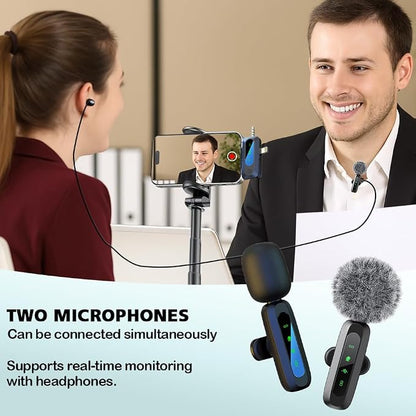 Mini Microphone,3 in 1 Wireless Lavalier Microphones for iPhone/iPad/Android/Camera(Lightning/USB/3.5 mm Jack),2 LED Display Bluetooth Microphone Mute/Noise for Video Recording Vlog,Youtube, Tiktok