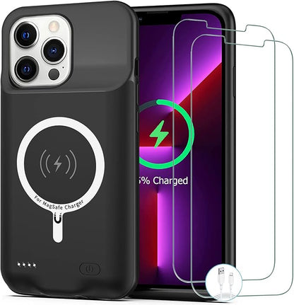 Battery Case for iPhone 13 Pro, 10000mAh Enhanced Portable Protective Smart Qi Wireless Charger Case Battery Pack with CarPlay Wireless Charging Compatible for iPhone 13 Pro (6.1 inch) - Black