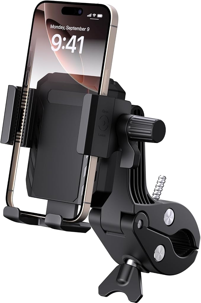 Bike Phone Holder, Geyrut Handlebar Phone Mount [No Block Camera] for Electric Scooter Mountain Dirt Bike and Motorcycle Compatible with 4.7''-7.1'' Smart Phone