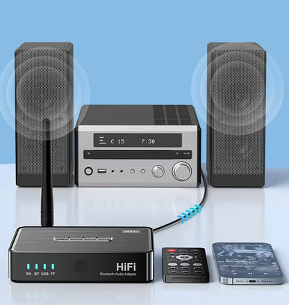 Bluetooth 6.0 Receiver for Home Stereo, Wireless Audio Adapter to Convert Old Speakers & Wired Headphones with 3.5mm AUX RCA Cable