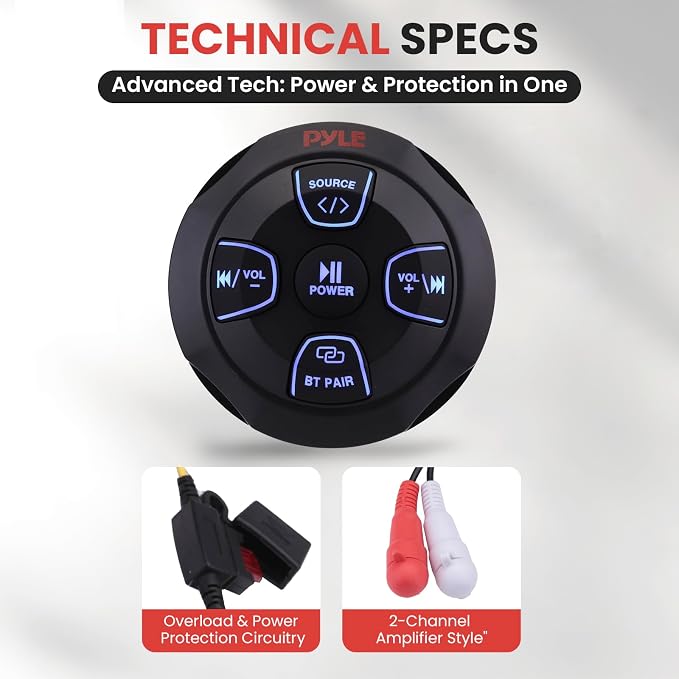 Marine Bluetooth Receiver Microphone Kit - Waterproof Audio Entertainment System Set w/ 2-Channel Wireless BT Controller, Handheld Broadcasting Mic - Car, Truck, ATV, UTV, 4x4, Boat