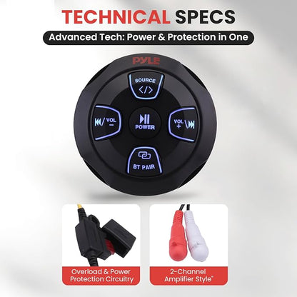 Marine Bluetooth Receiver Microphone Kit - Waterproof Audio Entertainment System Set w/ 2-Channel Wireless BT Controller, Handheld Broadcasting Mic - Car, Truck, ATV, UTV, 4x4, Boat
