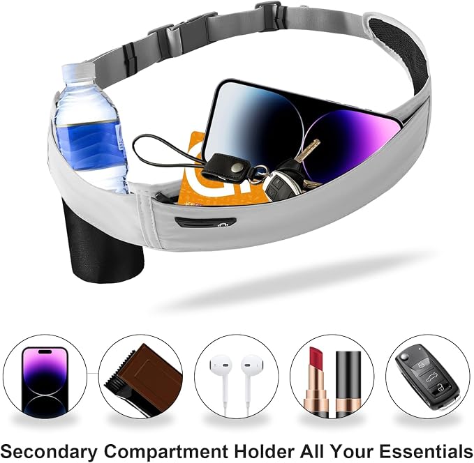 Running Hydration Belt with Water Bottle Holder, Phone Storage (Grey)