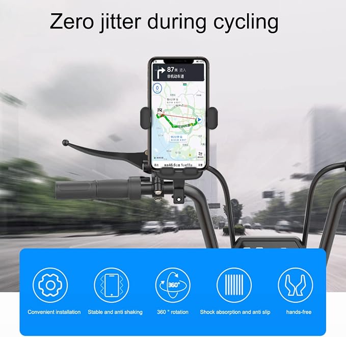 Bike Handlebar Phone Holder, Motorcycle Phone Mount Motorcycle Handlebar Phone Clamp, Scooter Phone Clip for iPhone 6/7/8/X/11/12/13/14 Series ， and More 4.7" - 6.8" Cellphone (Dark Gray)