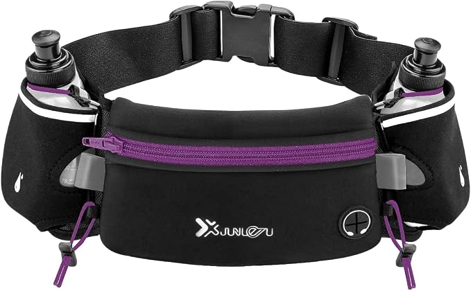 Number-one Running Belt with Water Bottles(2 x 175ML), Hydration Belt Waterproof Waist Pack Bag Fits iPhones Adjustable Sports Waist Pouch for Marathon Running Hiking Cycling, Purple