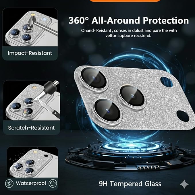 Glitter Bling Ring Camera Lens Protector cover for iPhone 17 Pro Max Women, for iphone 17 pro max camera protector 9H Hardness Tempered Glass Lens Protector, Anti-Scratch, Cosmic (sliver)