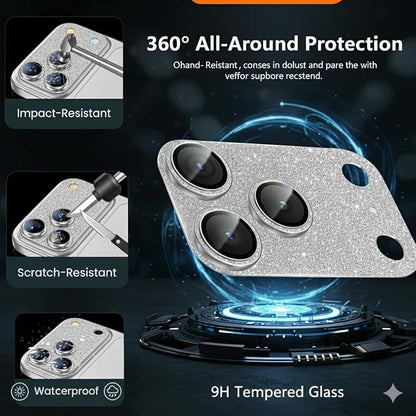 Glitter Bling Ring Camera Lens Protector cover for iPhone 17 Pro Max Women, for iphone 17 pro max camera protector 9H Hardness Tempered Glass Lens Protector, Anti-Scratch, Cosmic (sliver)