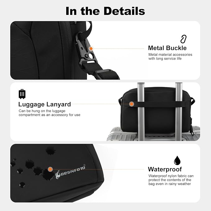 Besnfoto Electronic Organizer Travel Accessory Tech Pouch Waterproof Carrying Case for Accessories Charger, Adapter, Cables, Power Bank with Removalbe Shoulder Strap