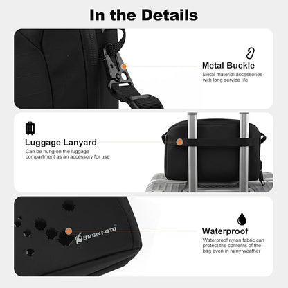 Besnfoto Electronic Organizer Travel Accessory Tech Pouch Waterproof Carrying Case for Accessories Charger, Adapter, Cables, Power Bank with Removalbe Shoulder Strap