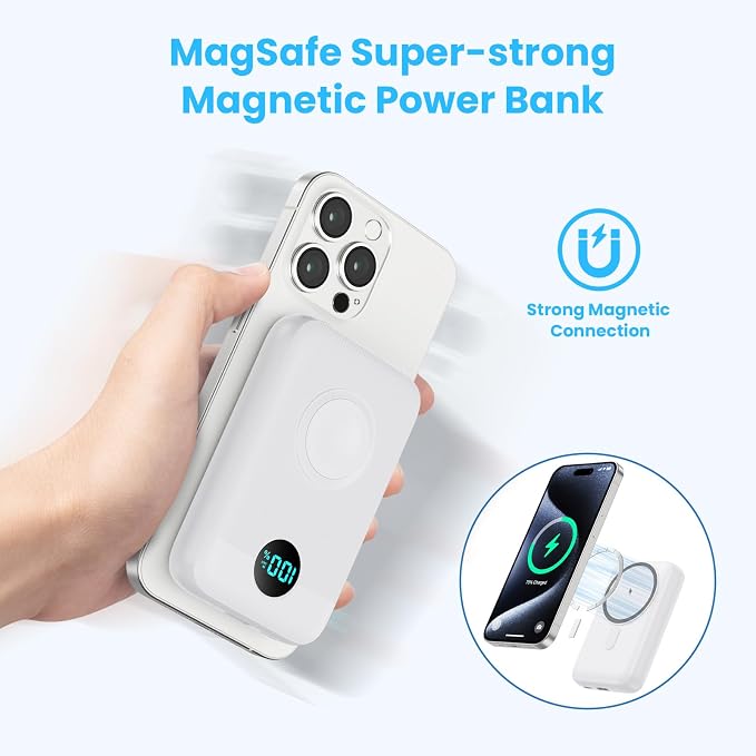 Magnetic Portable Charger with Apple-Watch Charger,10800mAh 25W PD Fast Charging Wireless Power Bank,4 Outputs Travel Essential Battery Pack for iPhone 17/17 Pro Max/16/15/14/13/12 All Series (White)