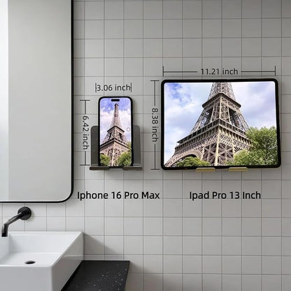 Large Wall Mount Phone Holder with Mirror, Extra Large Anti-Slip Panel, Strong Adhesive Phone Stand for Bathroom Kitchen Bedroom, Fits Phones & Tablets (4.72 x 4.13 inch)