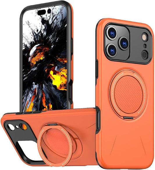 Shockproof Case for iPhone 17 Pro Max/17 Pro/17 Air/17, Magnetic Ring Adjustable Stand Cover Heavy Duty Protection Slim Hard Wireless Charging Shell (17,Orange)