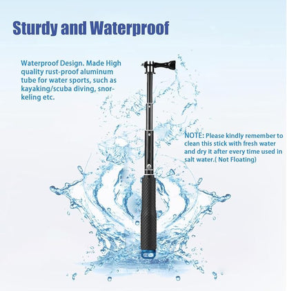 Selfie Stick + Camera Float Accessories Kit for GoPro,19” Waterproof Hand Grip Extension Portable Adjustable Monopod Pole for GoPro Hero 13 12 11 10 9 8 MAX 7 Black Silver White/6/5 Black/5S