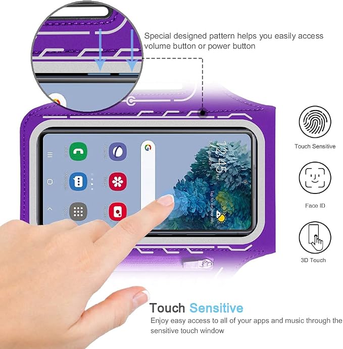 JEMACHE Armband for Samsung Galaxy S26 S25 S24 S23 S22 Ultra/Plus/FE, Gym Running Workouts Arm Band with Earbuds Holder (Purple)