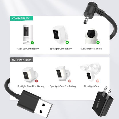 OLAIKE Indoor/Outdoor Power Adapter for Ring Stick Up Cam Battery 3rd Gen/2nd Gen/Plug-in, Weatherproof Cable(5m/16ft) to Continuously Charge Camera, No Need to Change Batteries, Black