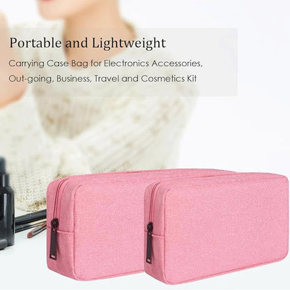 CAAORDKSO Electronic Organizer Bag, Travel Cable Organizer Bag Waterproof Portable Electronic Accessories Storage Multifunctional Case for Charger, Mouse, Power Bank, Cosmetics Kit (Small+Big, Pink)