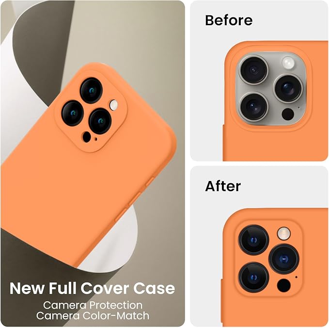 FireNova Designed for iPhone 15 Pro Max Case, Silicone Upgraded [Camera Protection] Phone Case, Soft Anti-Scratch Microfiber Lining Inside, 6.7 inch, Kumquat