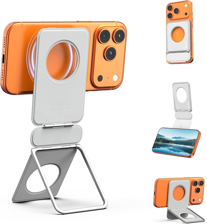 ULANZI PS01 Magnetic Phone Tripod Stand, 2 in 1 Foldable Cell Phone Stand with Card Holder, Adjustable Desktop Phone Tripod Foldable Free Heights Adjustment Selfie Stick for iPhone/Desk/Plane/Travel