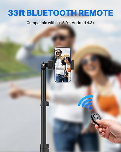 67" Phone Tripod, MIIASI Extendable Tripod for iPhone, Selfie Stick with Remote and Phone Holder, Compatible with iPhone/Android/Camera, Light Stand (Black)