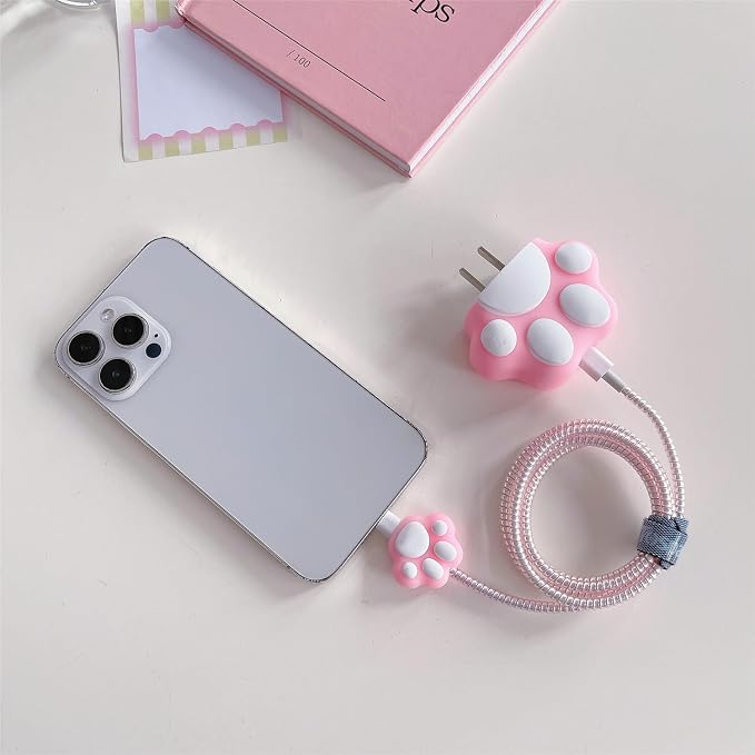3D Cute Cartoon Charger Protector Case - Compatible for Apple 20W USB-C Power Adapter and Lightning Cable, No.09(4 in1)