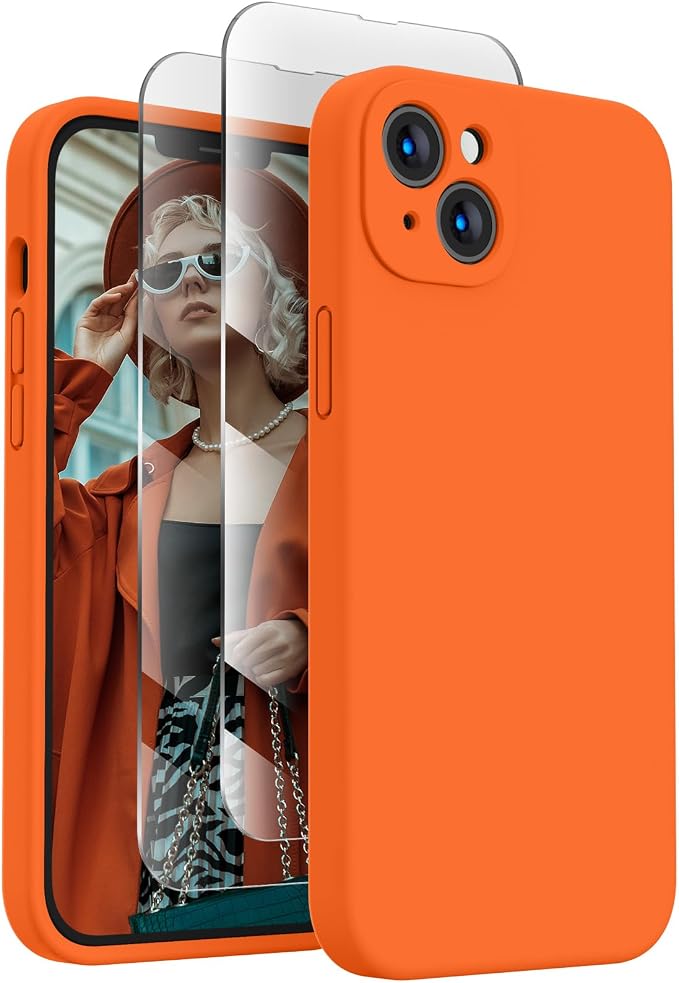 FireNova Designed for iPhone 13 Case, Silicone Upgraded [Camera Protection] Phone Case, Soft Anti-Scratch Microfiber Lining Inside, 6.1 inch, Neon Orange