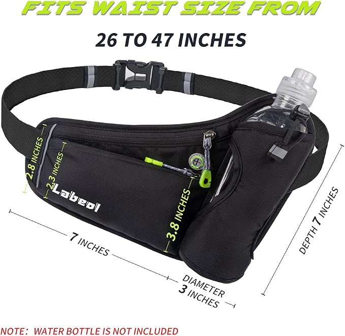Labeol Waist Pack, Waterproof Hydration Belt with Water Bottle Holder, Adjustable Fanny Pack for Running, Hiking, Walking, Cycling, Black