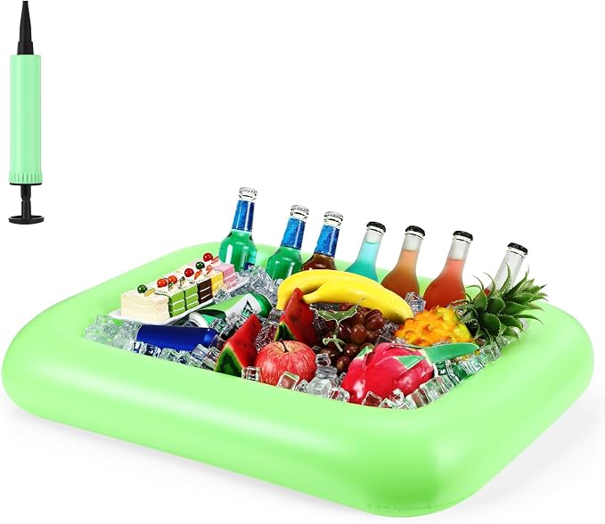 FillTouch Rectangular Inflatable Serving Bar Floating Drink Holder for Pool Inflatable Cup Holders Hot Tub Accessories, Adults Swimming Fun Drink Floats for Swimming Pool Party(Green)