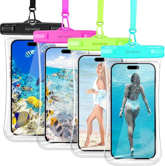 Waterproof Phone Pouch/Case, 4 Pack Large Water Proof Phone Pouch for iPhone, Samsung Galaxy & Pixel, IPX8 Phone Water Protector Pouch for Travel, Vacation, Beach, Pool, Cruise Essentials