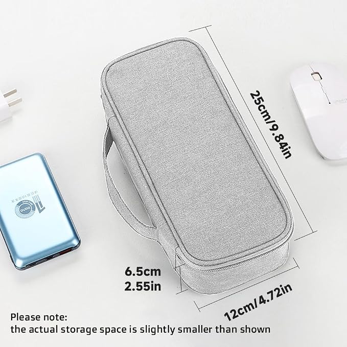 Teskyer Tech Organizer Pouch with Handle, Grey | Water-Resistant Fabric, Adjustable Dividers, Multiple Compartments, Protective Lining, Travel and Office Use