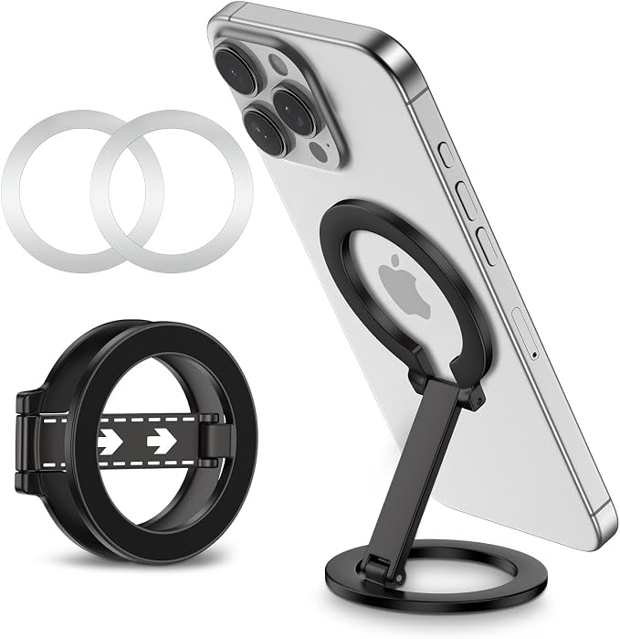 Magnetic Phone Ring Holder with Magsafe, Double Adjustable Gym Finger Ring Grip Phone Stand Mag Kickstand for iPhone 17 16 15 14 13 12 Pro Max Series Magsafe Case, Compatible with Magnetic Car Mount
