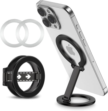 Magnetic Phone Ring Holder with Magsafe, Double Adjustable Gym Finger Ring Grip Phone Stand Mag Kickstand for iPhone 17 16 15 14 13 12 Pro Max Series Magsafe Case, Compatible with Magnetic Car Mount
