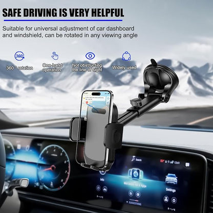 HZEL Car Dash Mount Phone Holder, 360° Adjustable Strong Suction Cup Vehicle Windshield Mobile Phone Mount, Hands Free Automotive Cellphone Stand, Suitable for 1.97-4.33" Smartphone (Grey)