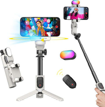 AOCHUAN Gimbal Stabilizer for iPhone, Sefie Stick Tripod with Auto Face Tracking for TIK Tok YouTube Video Recording, 4 in 1 Gimbal Stabilizer with 360° Rotation for iPhone/Andriod -M1 Pro White