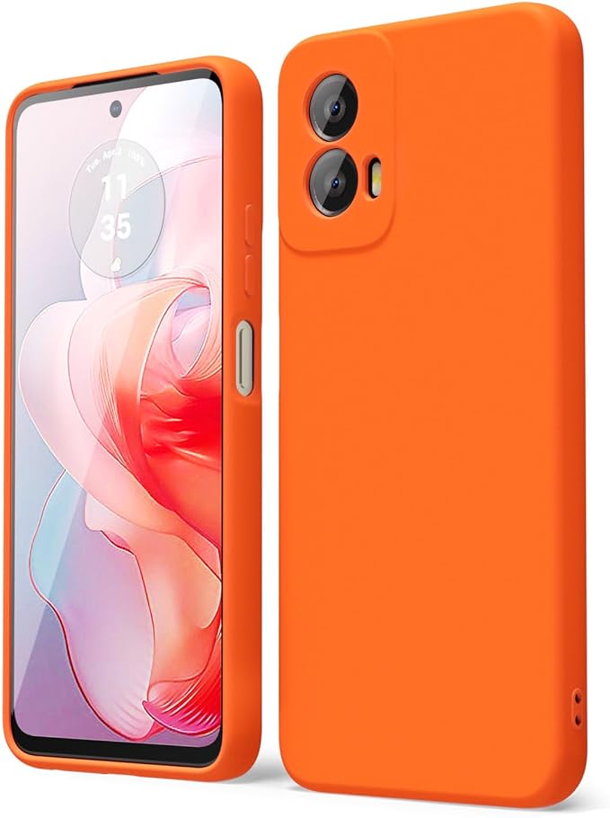 oakxco for Motorola Moto G Power 5G 2024 Phone Case Liquid Silicone, Neon Bright Solid Color, Thin Slim Soft Rubber Gel Matte TPU Plain Simple Cover for Women Girl Cute, Neon Orange