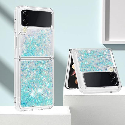 Galaxy Z Flip 4 Shockproof Cover Silicone, Girls Women Bling Moving Liquid Floating Sparkle Quicksand Protective TPU Waterfall Slim Phone Cover Glitter Back Bumper Compatible with Samsung Z Flip 4